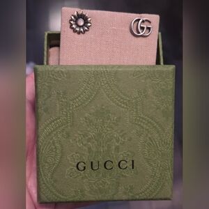 GUCCI Sterling Silver Pink Mother Of Pearl Flower Marmont Double G Earrings